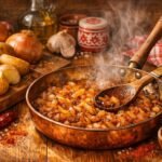 Hagyma és paprika illatú lobogó paprikás krumpli lassú tűzön aromákban készül